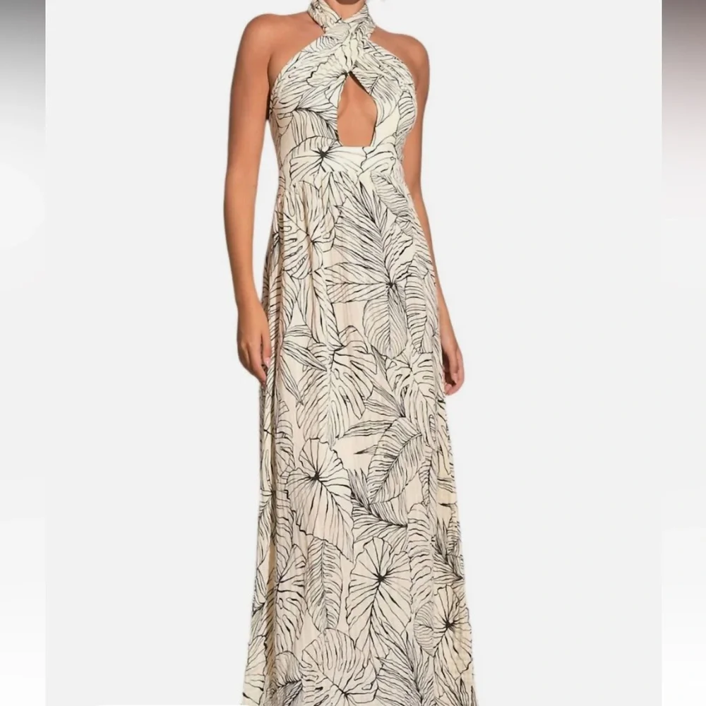 ELAN Criss Cross Maxi Dress Cream & Black Size M - Picture 2 of 11